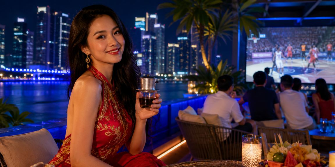 Người dùng Hà Nội xem kèo bóng rổ và cá cược thể thao trên điện thoại bên ly cà phê