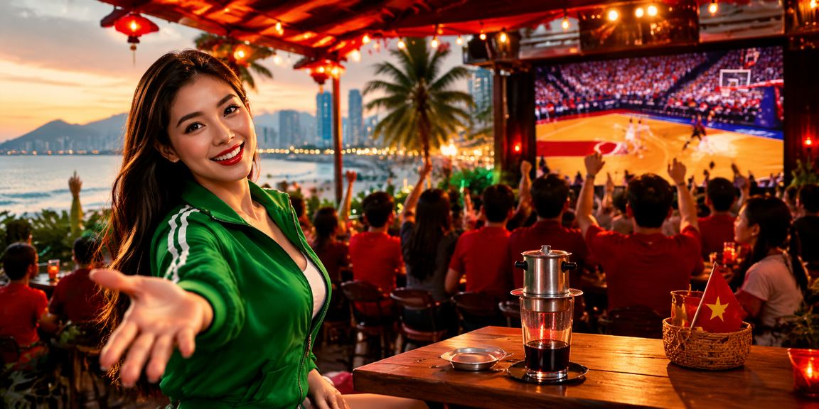 Người dùng theo dõi cược bóng rổ tại quán cà phê Nha Trang với voucher cs3